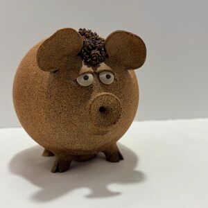 Textured Brown Ceramic Piggy Bank